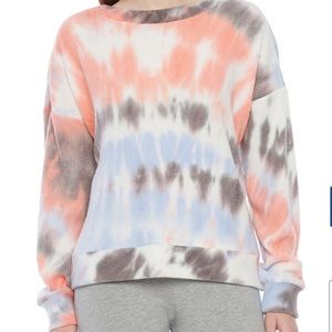 Flirtitude Juniors strappy Sweatshirt SOFT sz XS pink blue and black tie dye